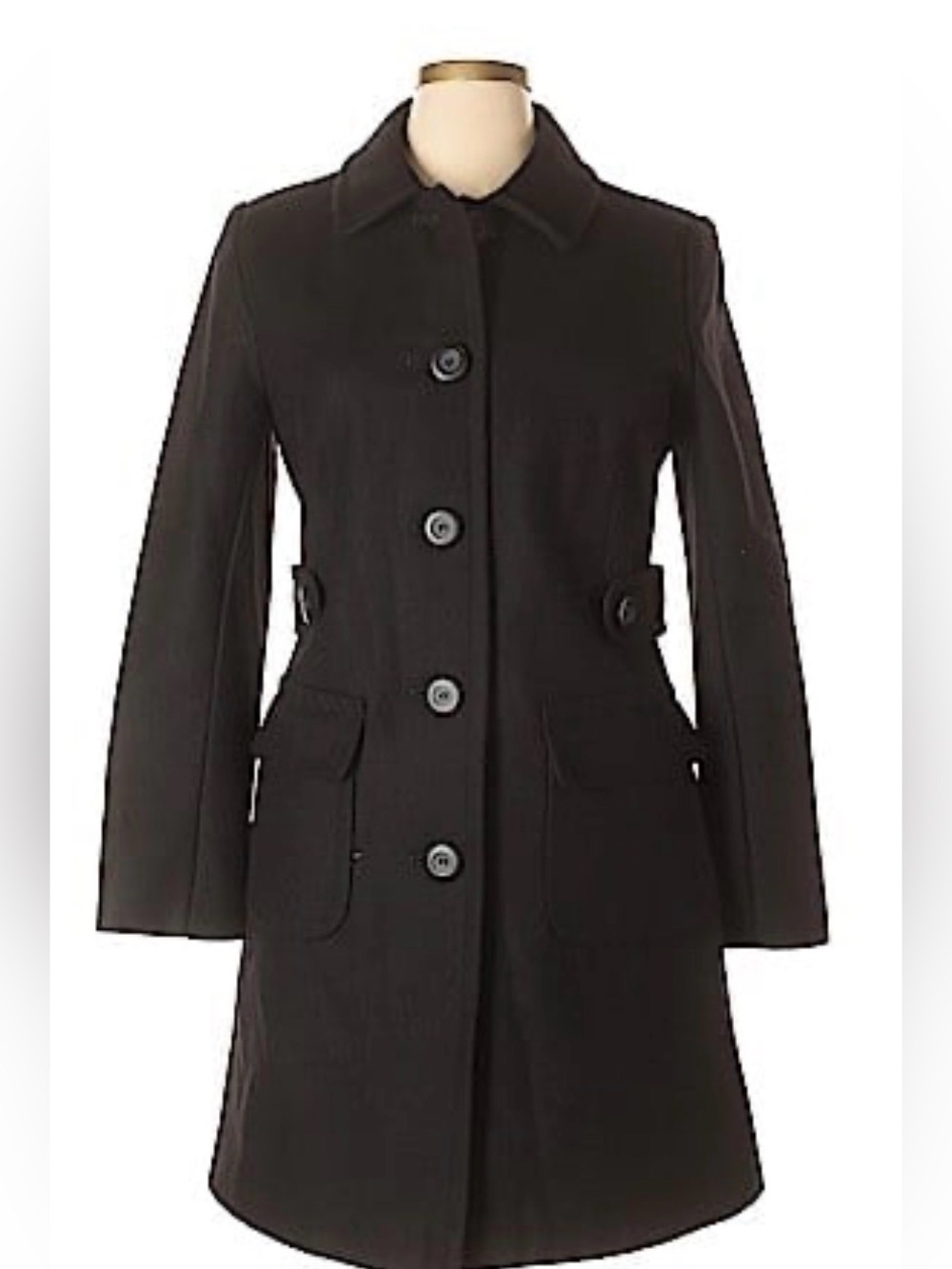 Moda International Black Wool-Blend Button Coat Size 0